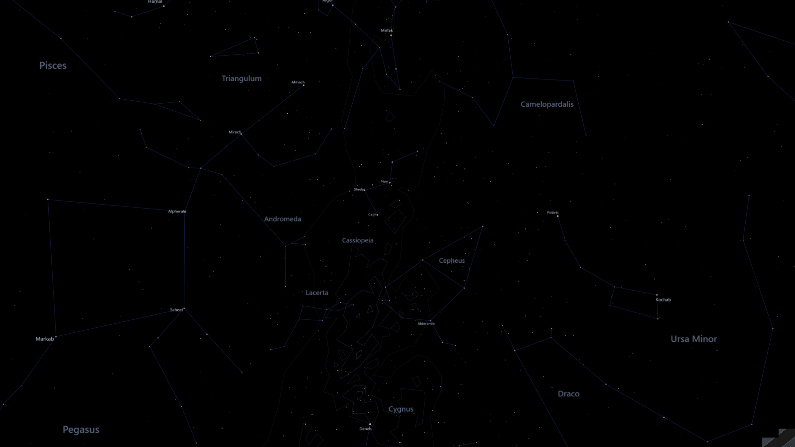 The night sky through the ceiling: stars, constellation lines and names, and the Milky Way